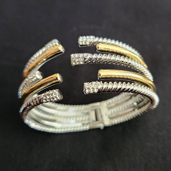 Two Tone Gold & Silver Hinged Cuff Bracelet - Picture 1 of 6